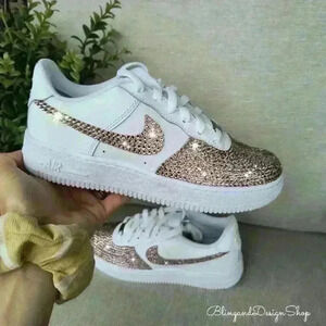 Custom bling Nike Air Force 1 with pink rhinestone crystals Women's Shoes